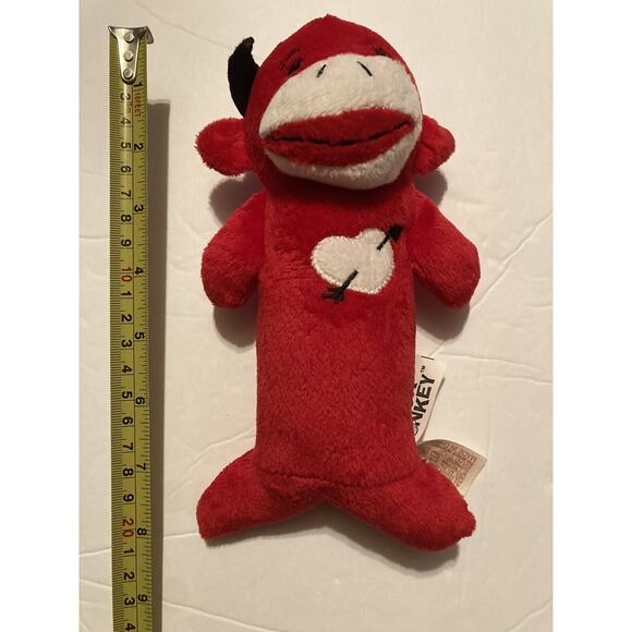 Sock Monkey Plush Red With White Heart on Front 7.5” - Picture 4 of 4